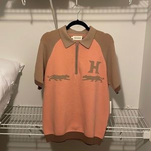 PEACH/PINK KNIT POLO SHIRT (NEW WITH TAGS), LARGE